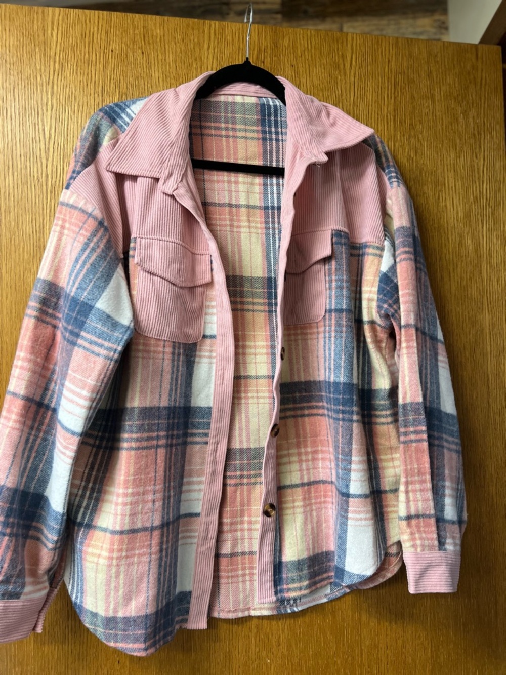 Womens Pink Plaid Shacket Jacket - Cozy Layering Coat